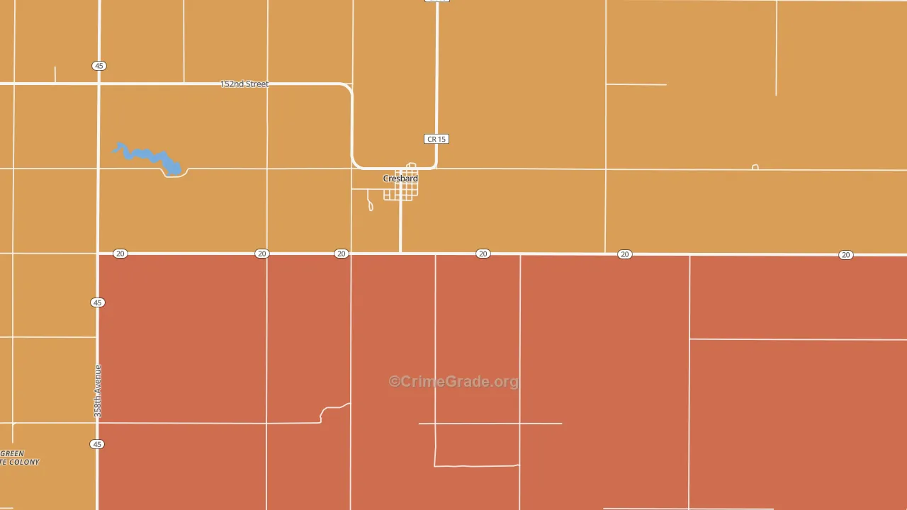 Cresbard, SD Map of Burglary Rates