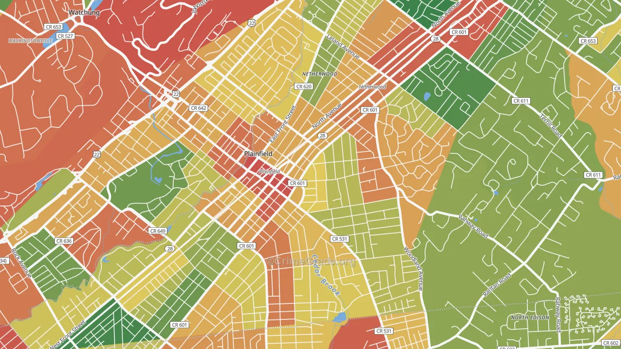 Crescent Area Historic District, Plainfield, NJ Map of Burglary Rates