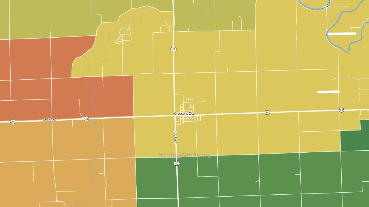 Crescent City, IL Map of Burglary Rates