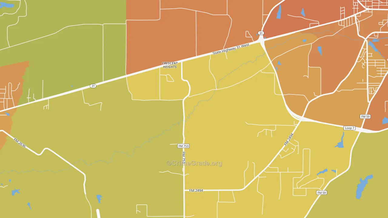 Crescent Heights, TX Map of Burglary Rates