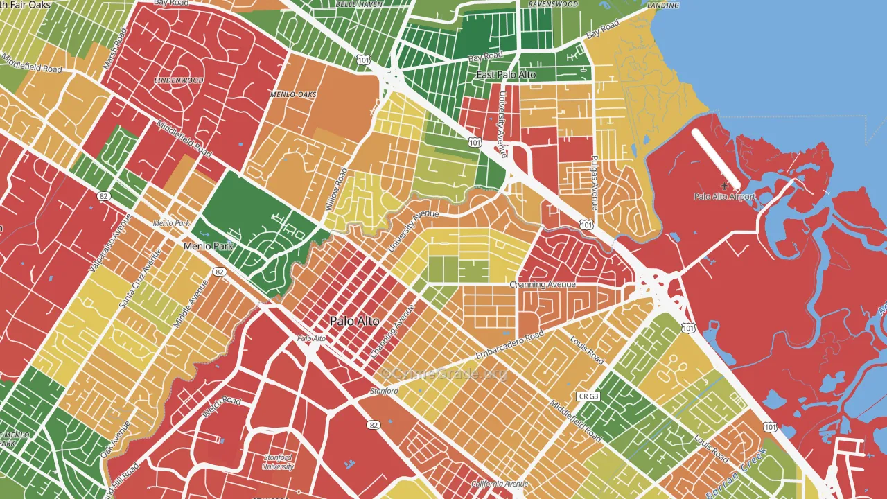 Crescent Park, Palo Alto, CA Map of Burglary Rates