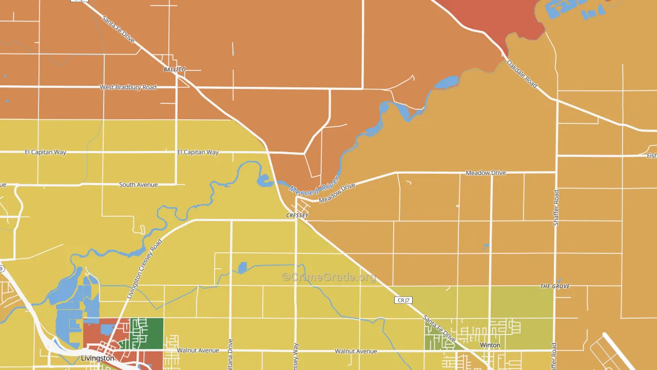 Cressey, CA Map of Burglary Rates