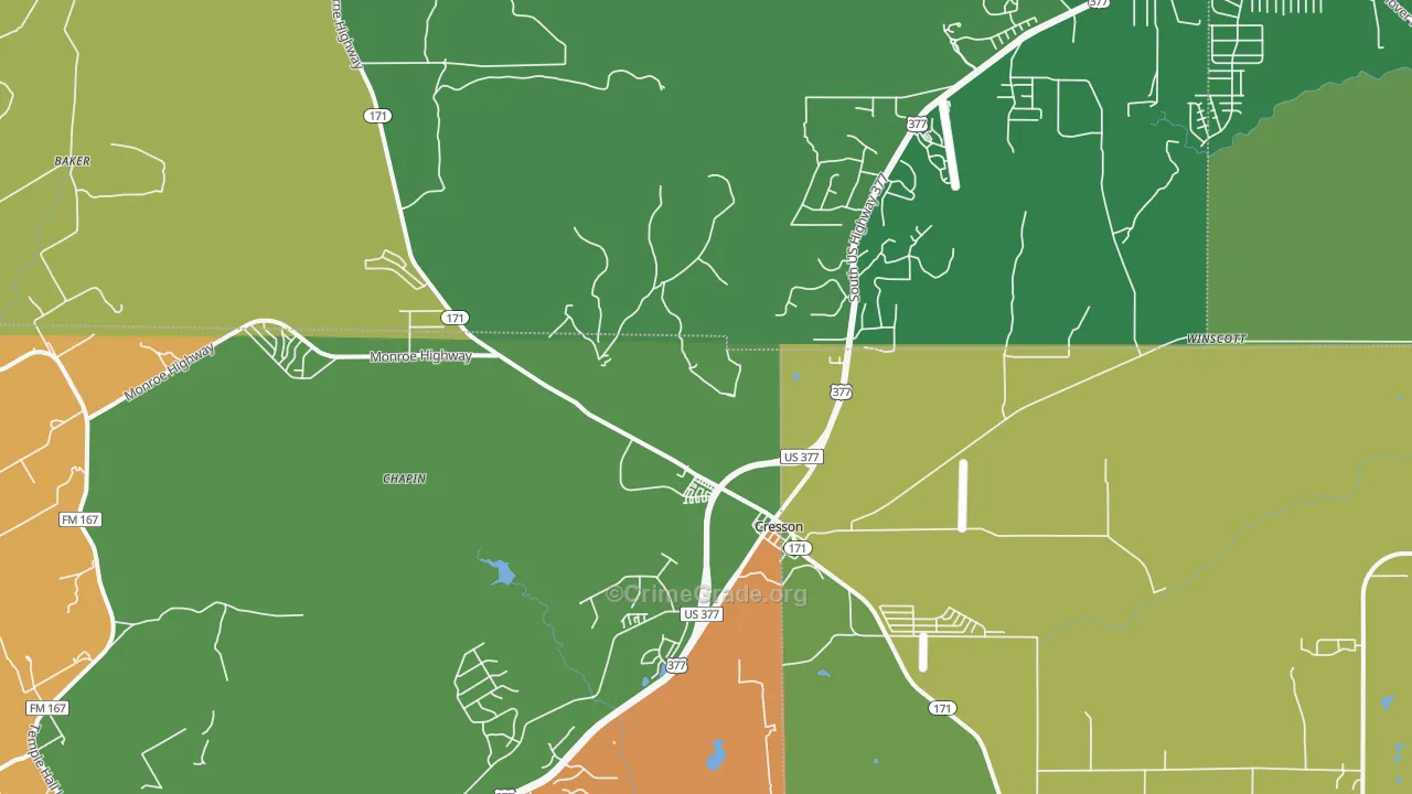 Cresson, TX Map of Burglary Rates