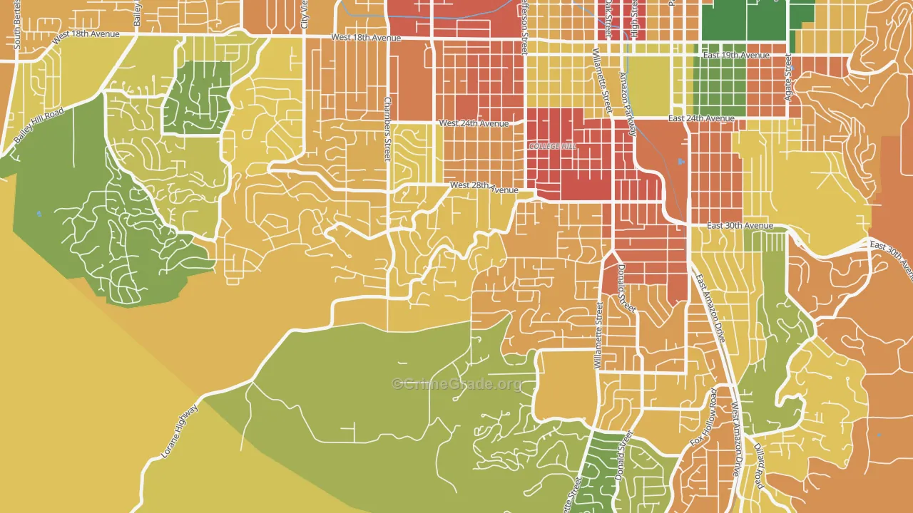 Crest Drive, Eugene, OR Map of Burglary Rates