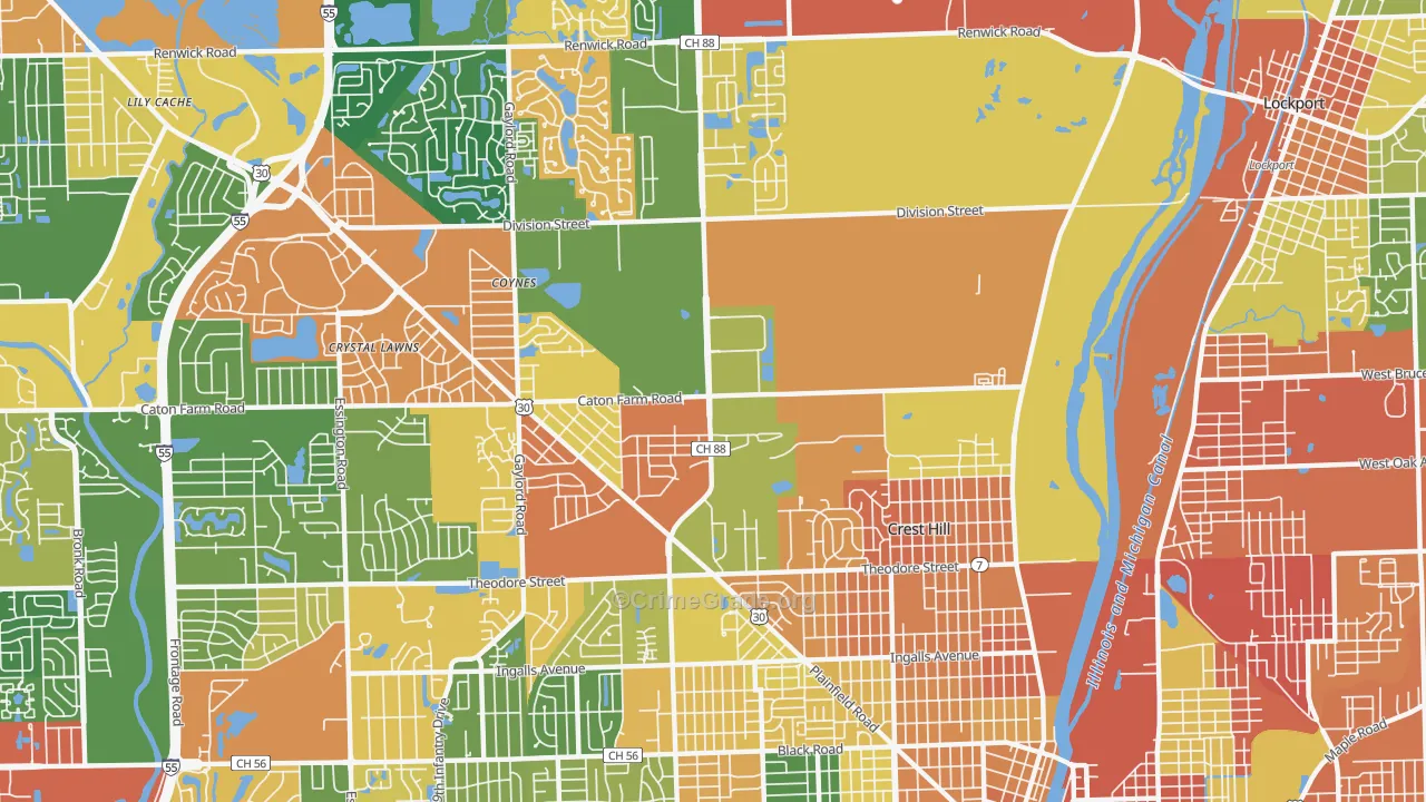 Crest Hill, IL Map of Burglary Rates
