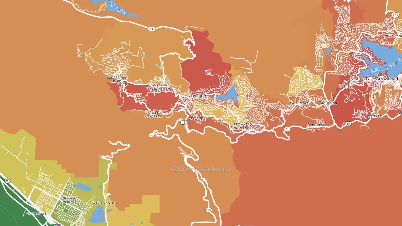 Crestline, CA Map of Burglary Rates