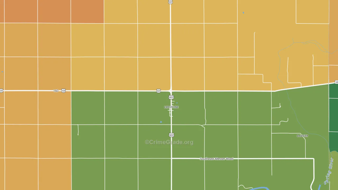 Crestline, KS Map of Burglary Rates