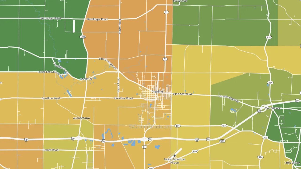 Crestline, OH Map of Burglary Rates