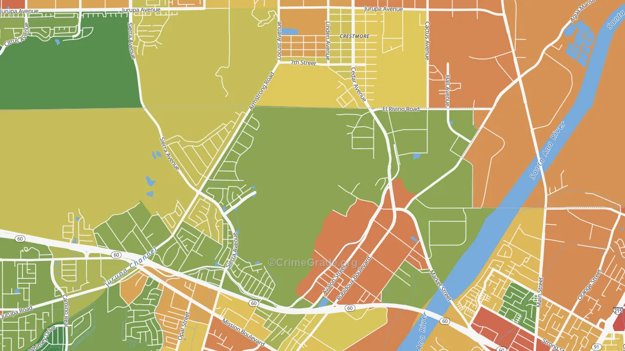 Crestmore Heights, CA Map of Burglary Rates