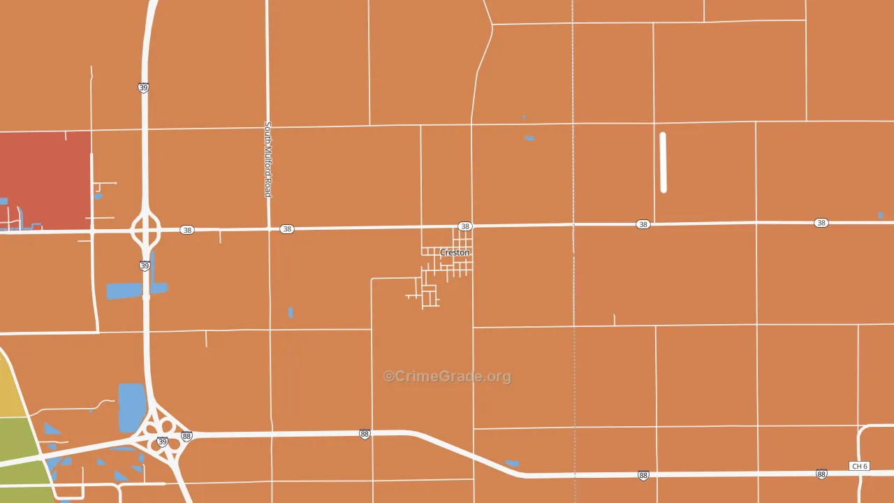 Creston, IL Map of Burglary Rates