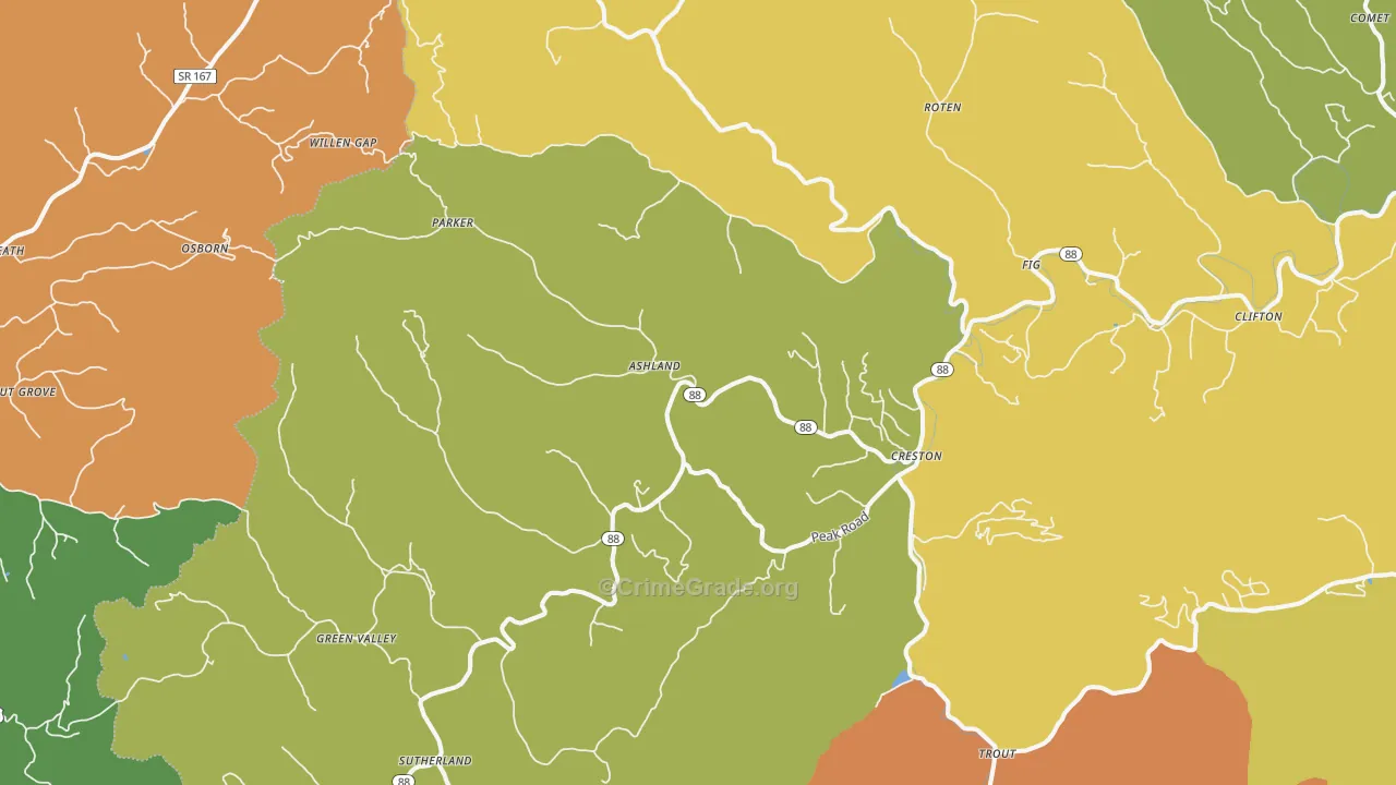 Creston, NC Map of Burglary Rates