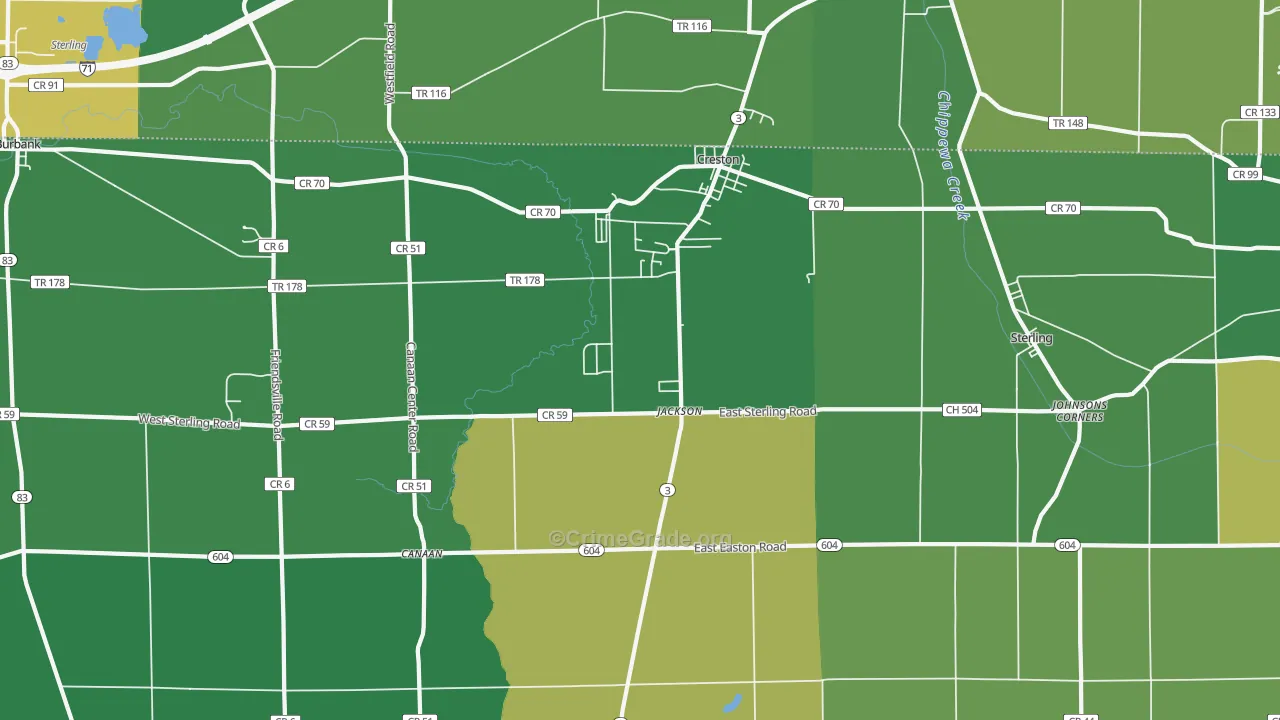 Creston, OH Map of Burglary Rates