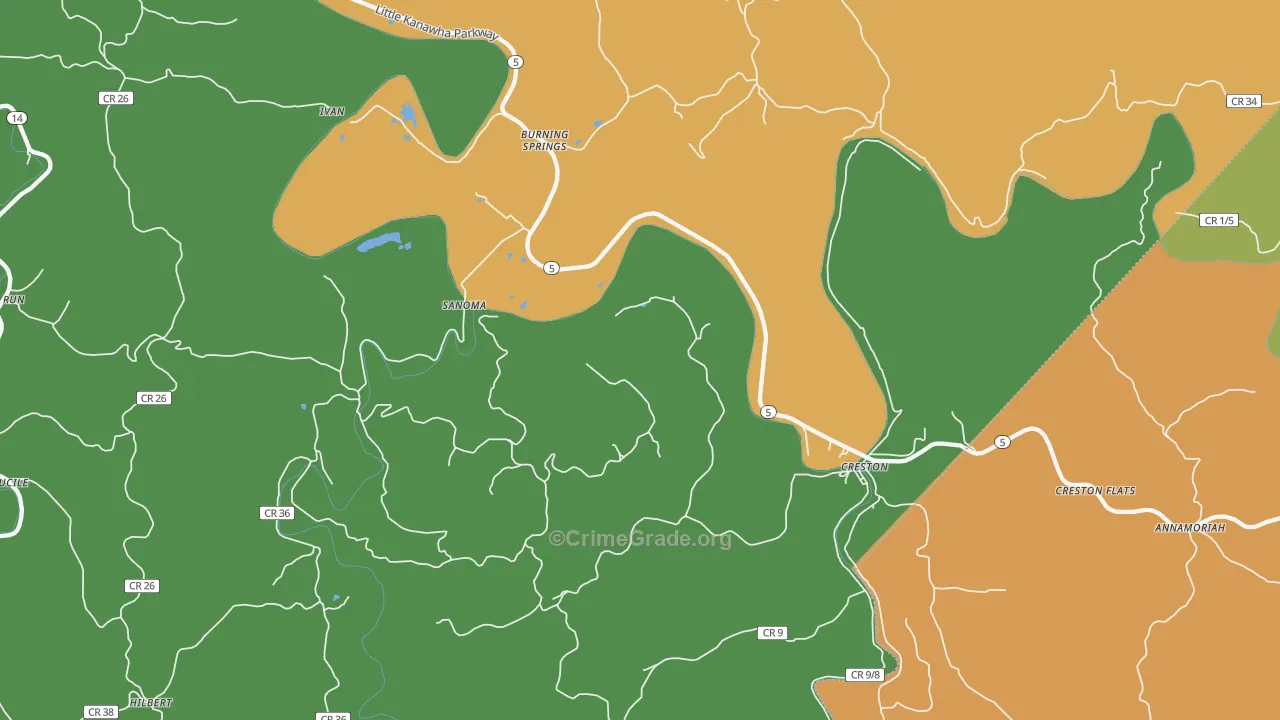 Creston, WV Map of Burglary Rates