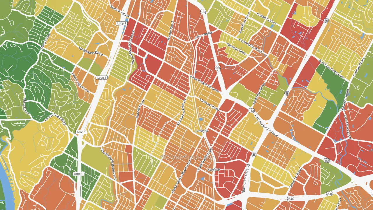 Crestview, Austin, TX Map of Burglary Rates