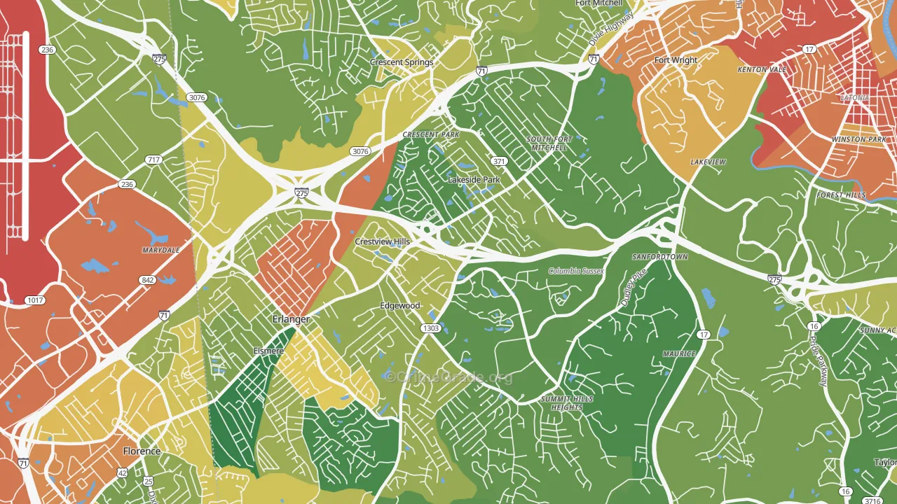 Crestview Hills, KY Map of Burglary Rates