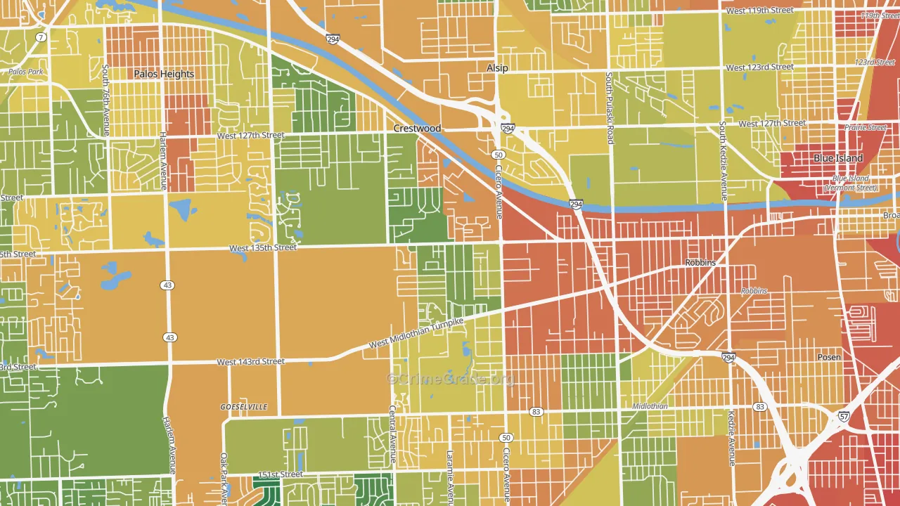 Crestwood, IL Map of Burglary Rates