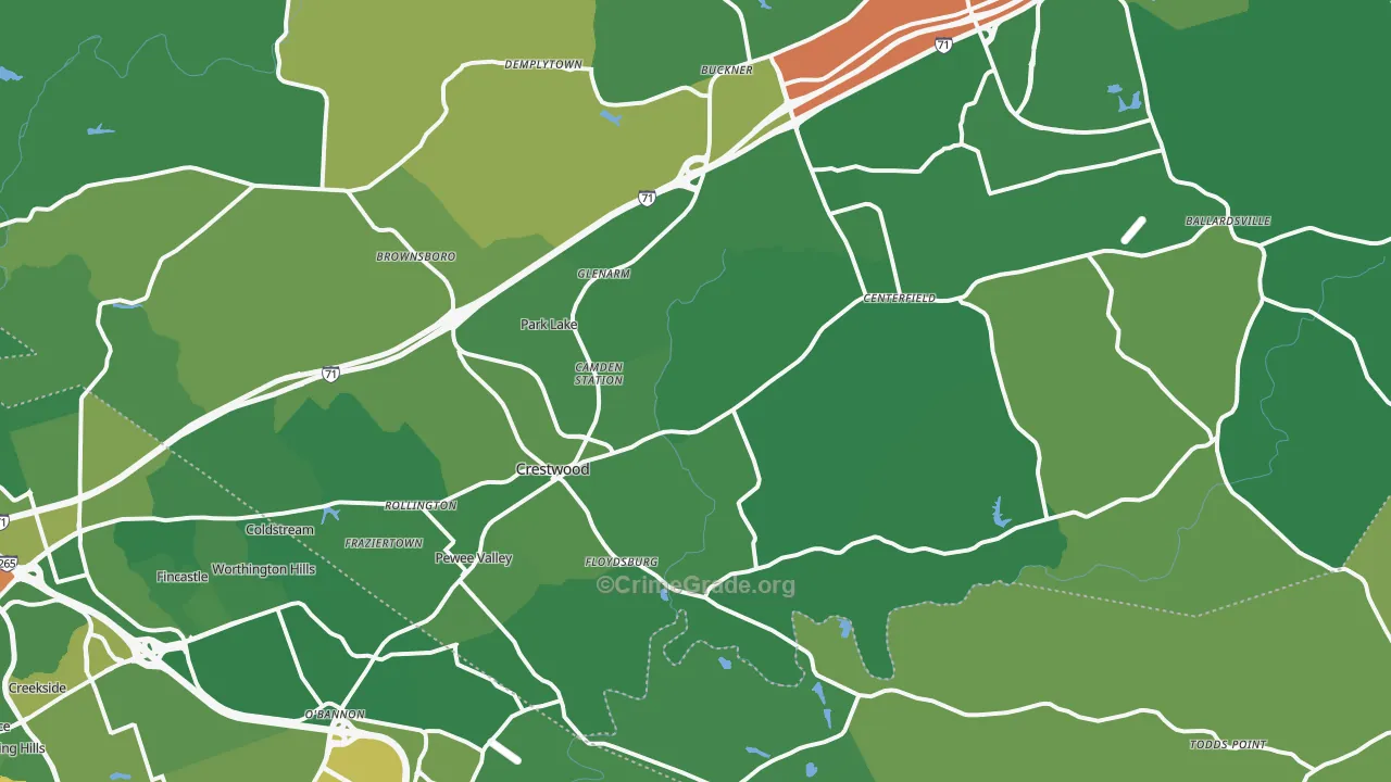Crestwood, KY Map of Burglary Rates