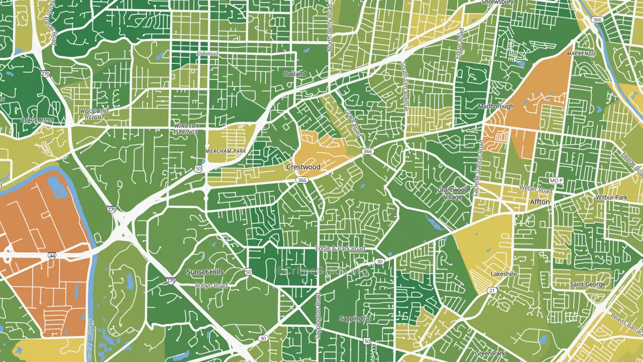 Crestwood, MO Map of Burglary Rates