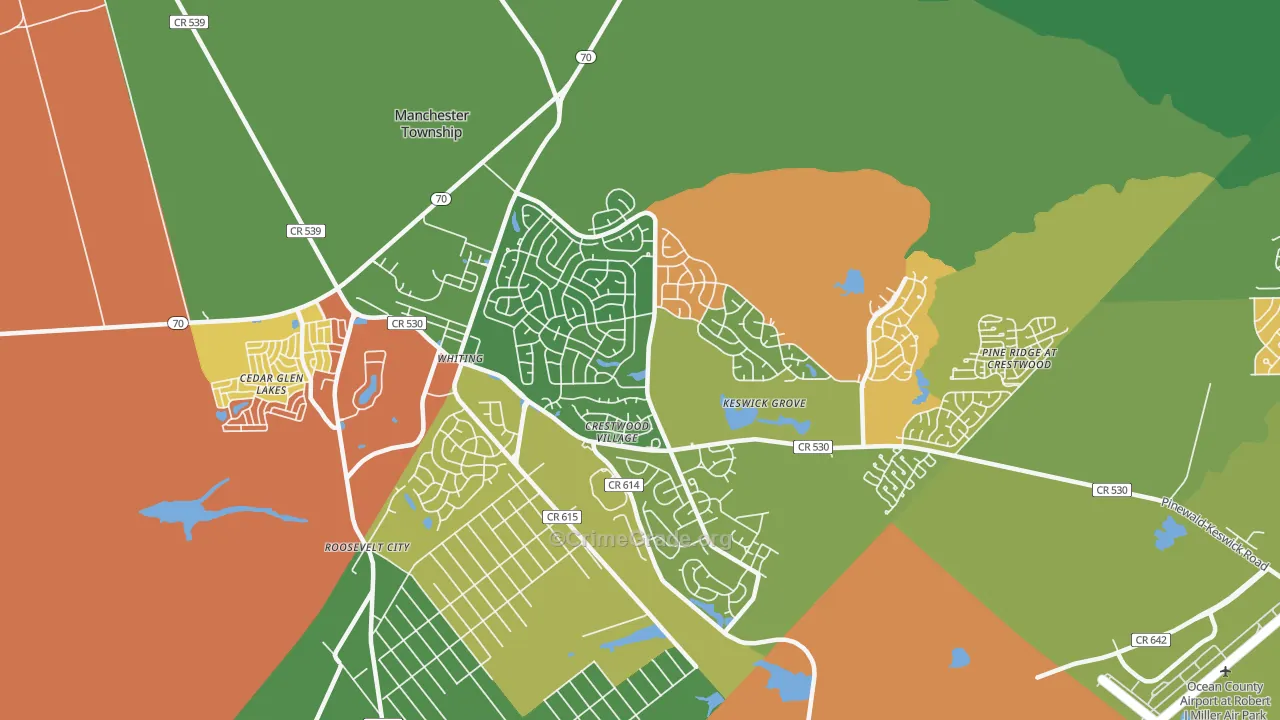Crestwood Village, NJ Map of Burglary Rates