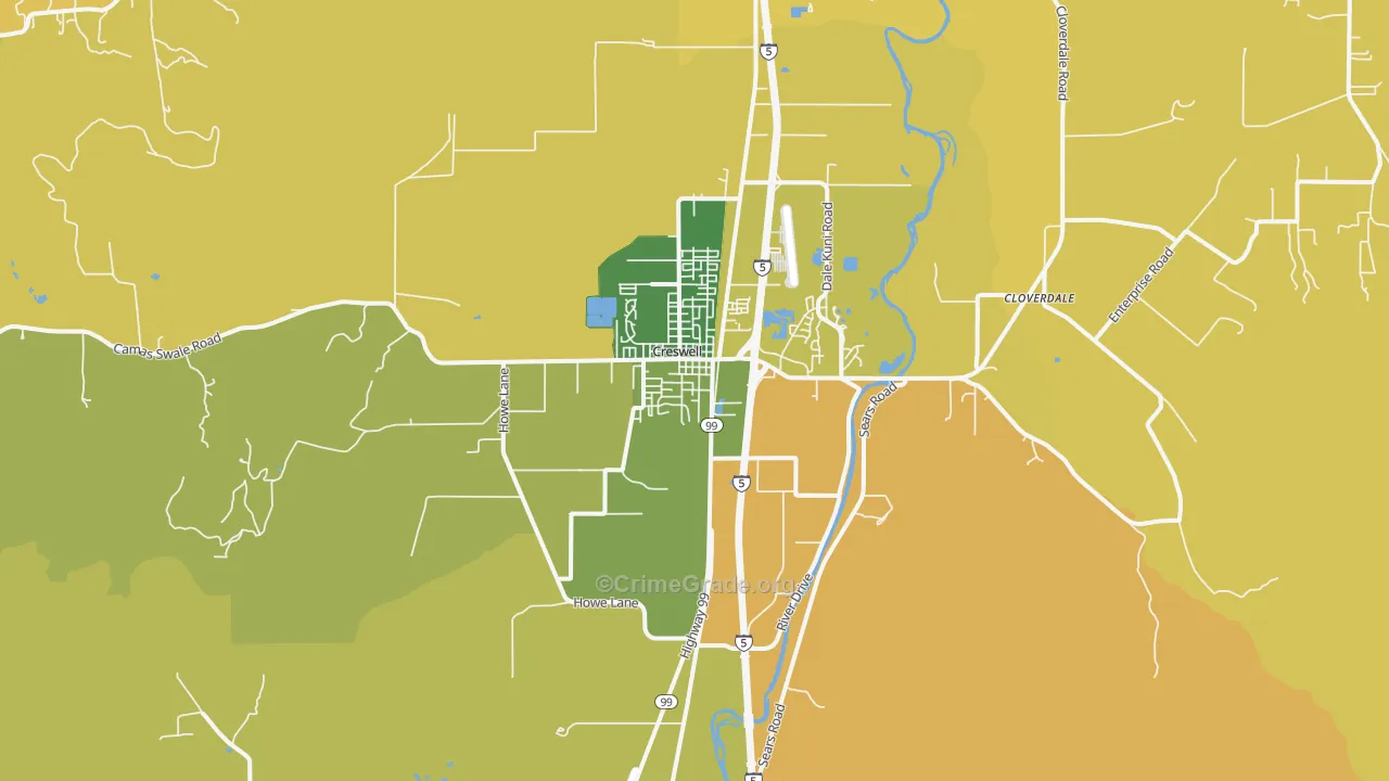 Creswell, OR Map of Burglary Rates