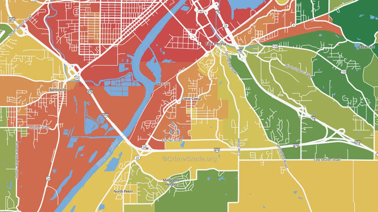 Creve Coeur, IL Map of Burglary Rates