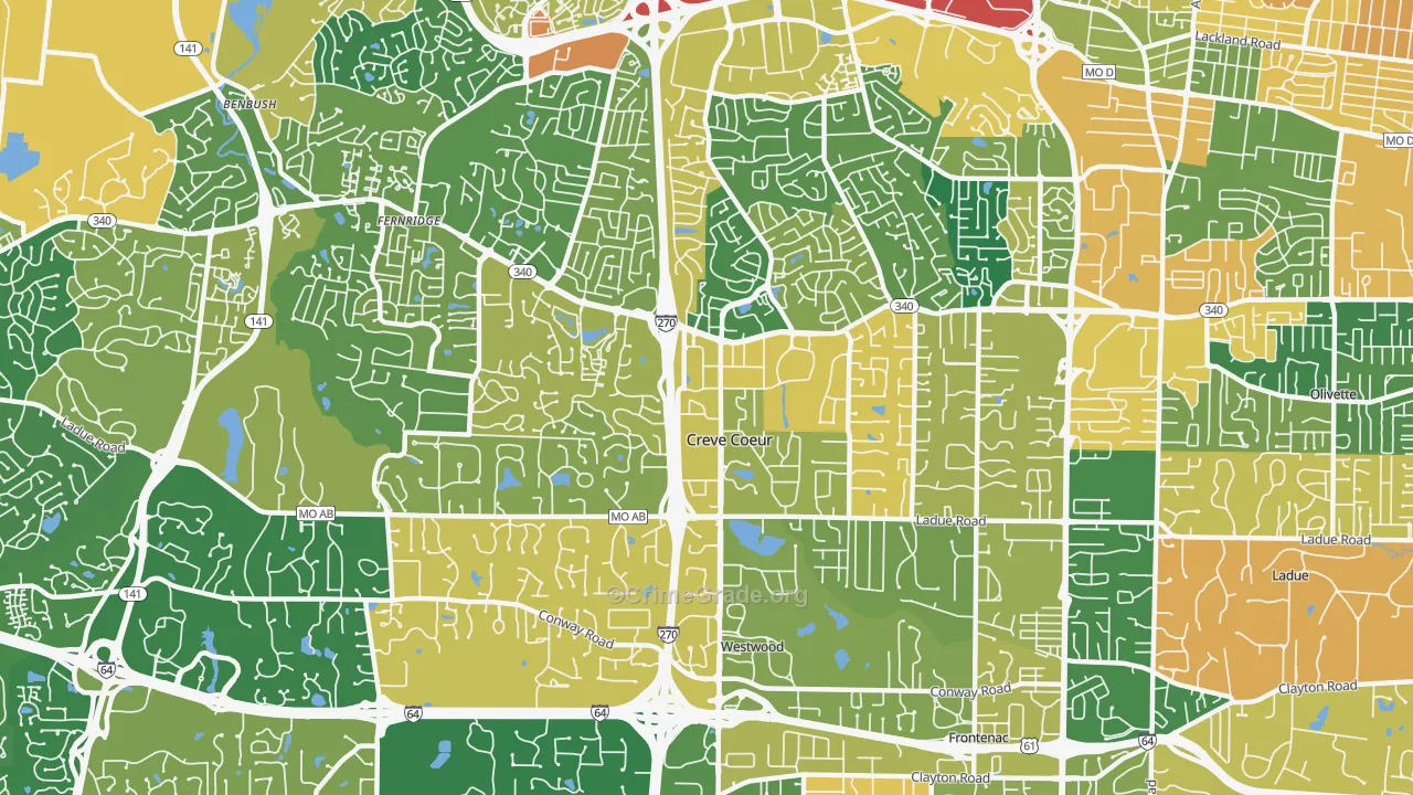 Creve Coeur, MO Map of Burglary Rates