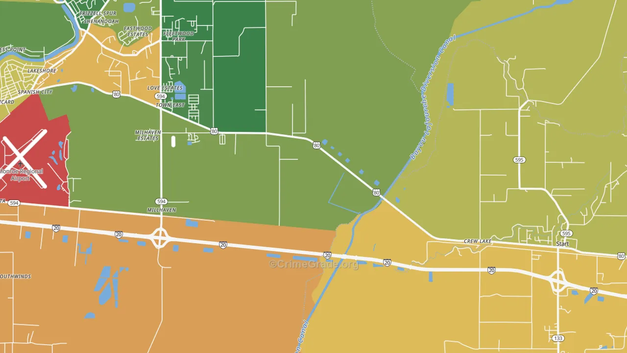 Crew Lake, LA Map of Burglary Rates