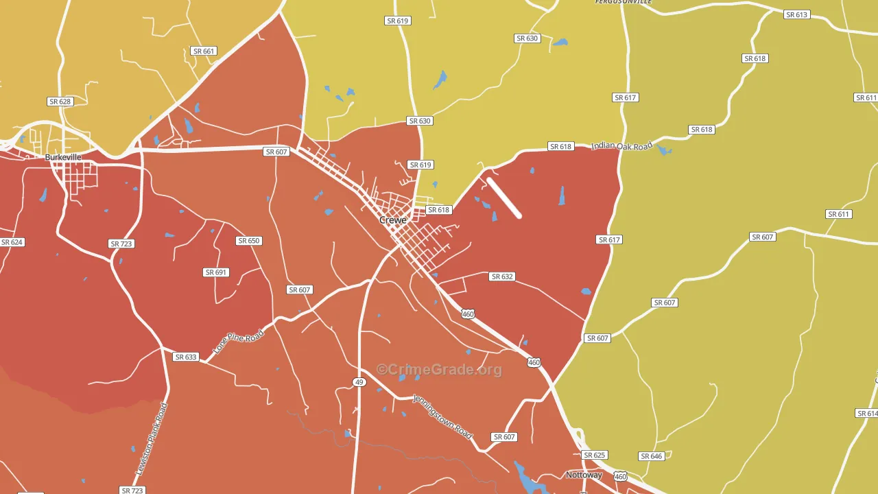 Crewe, VA Map of Burglary Rates