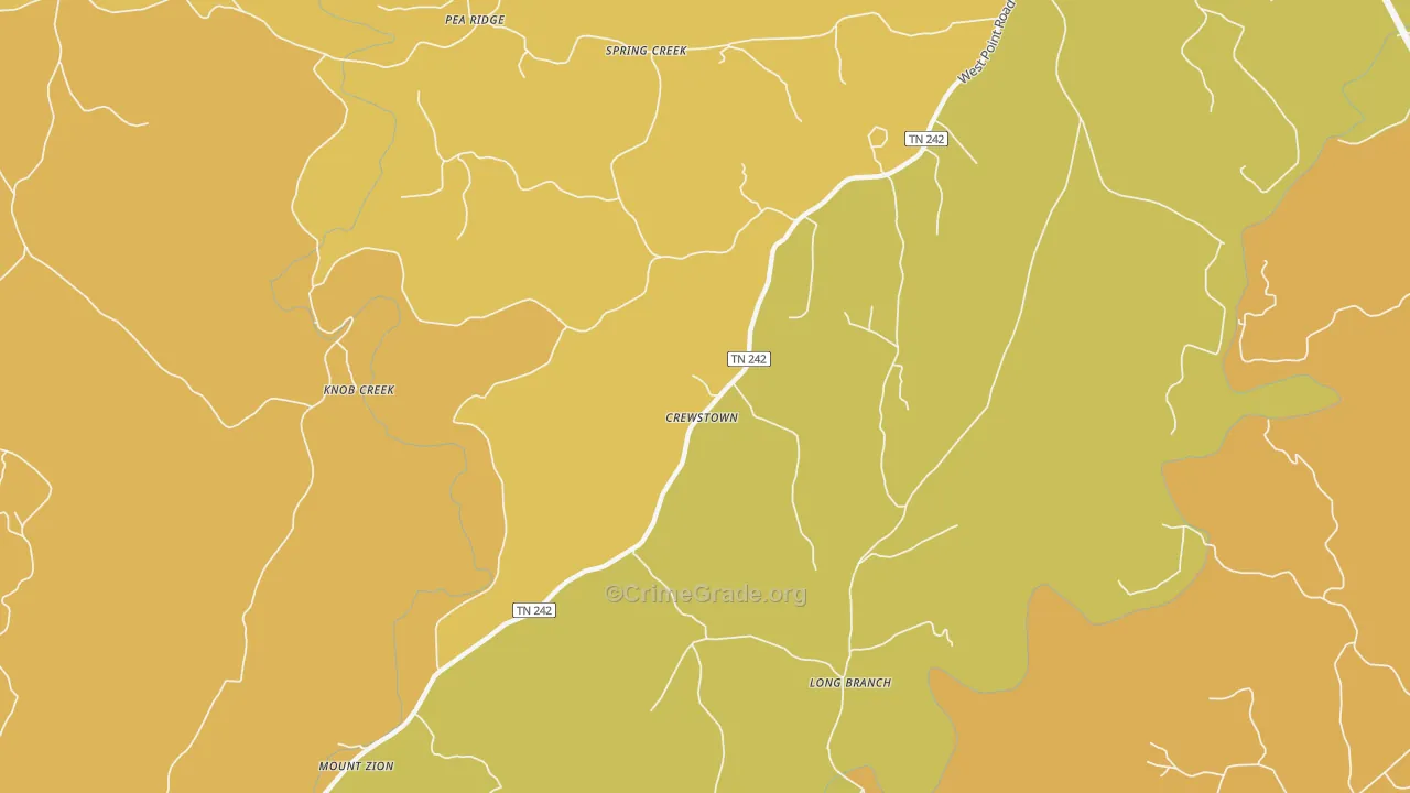 Crewstown, TN Map of Burglary Rates