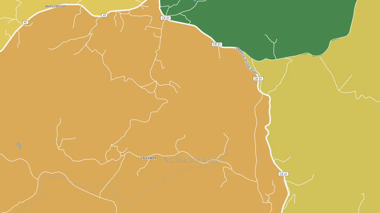 Crickmer, WV Map of Burglary Rates
