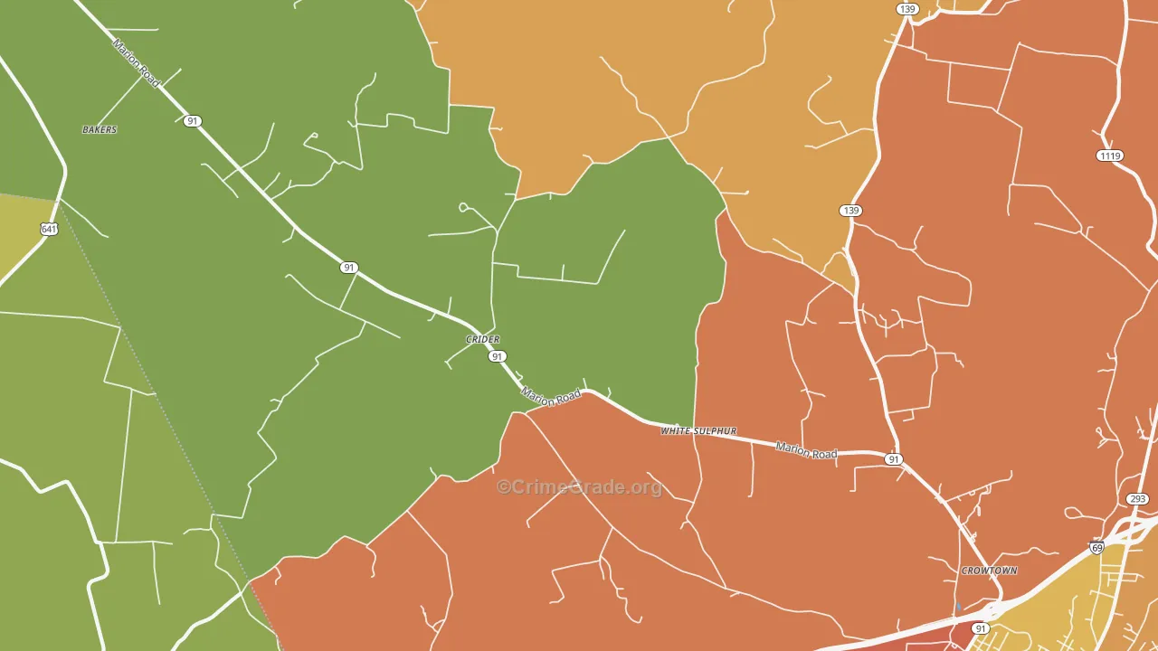 Crider, KY Map of Burglary Rates