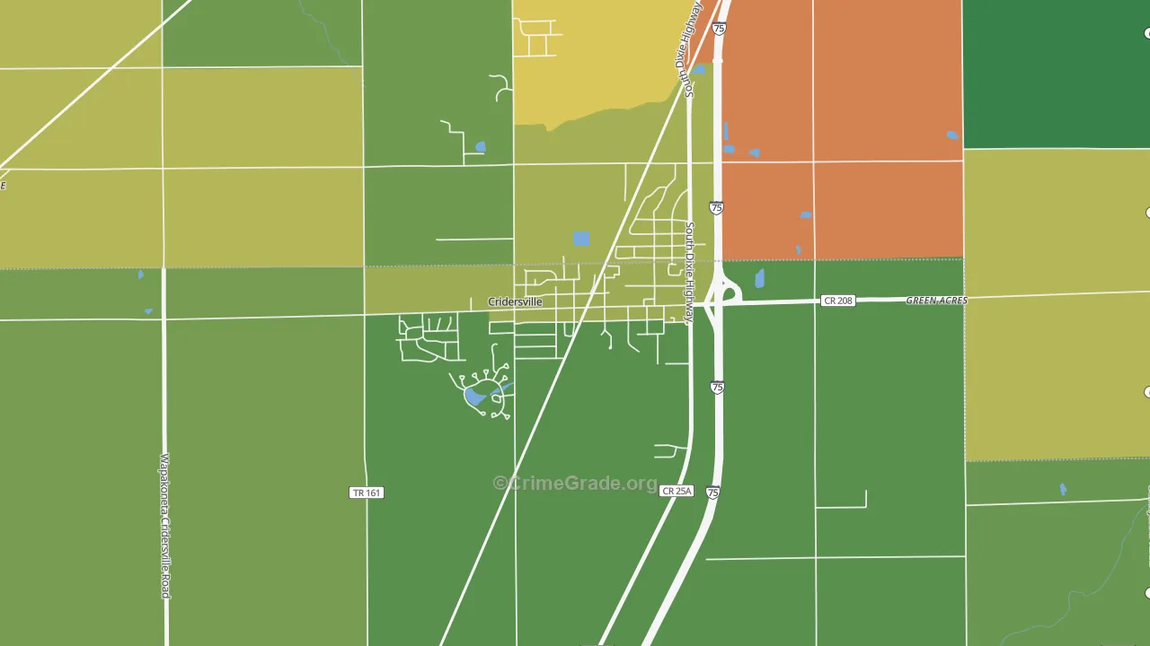 Cridersville, OH Map of Burglary Rates