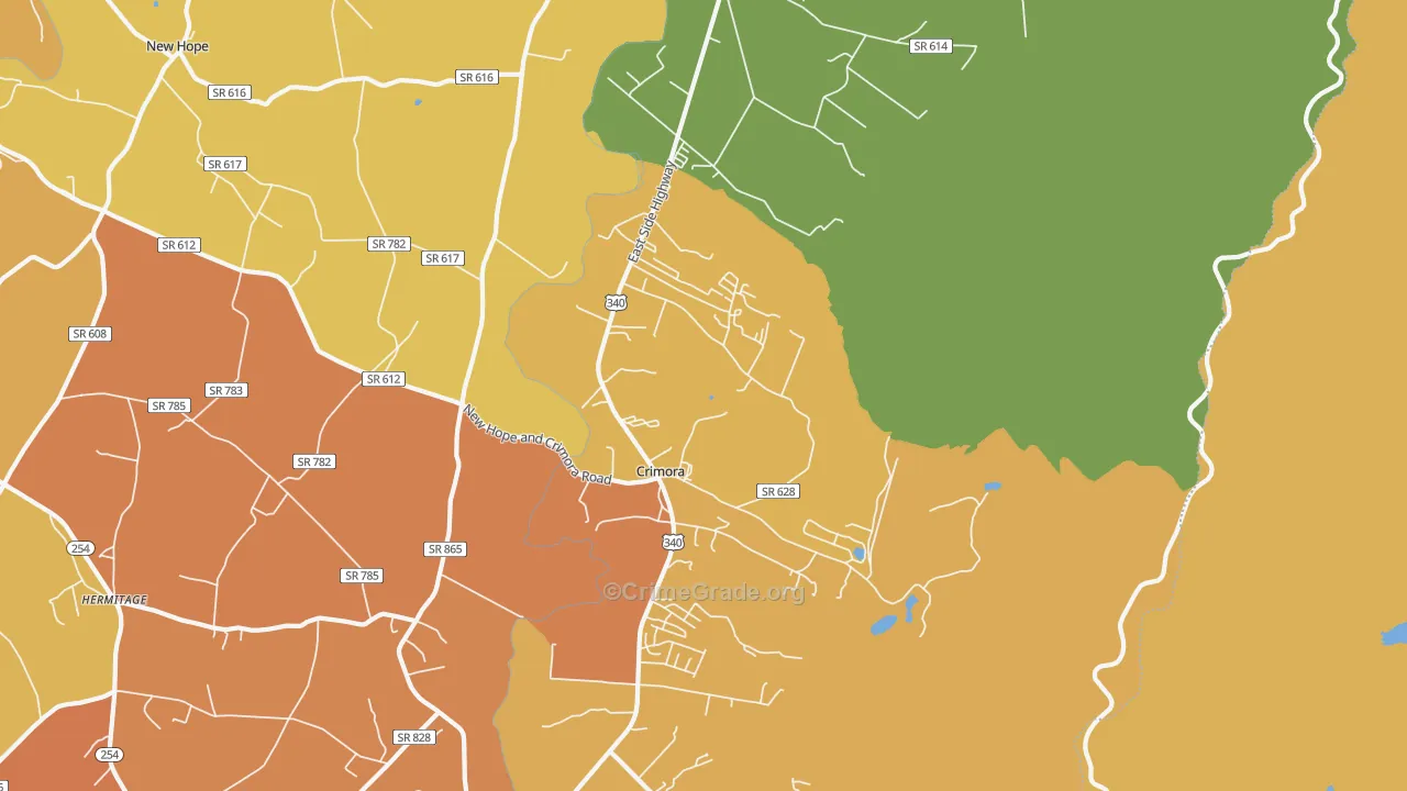Crimora, VA Map of Burglary Rates
