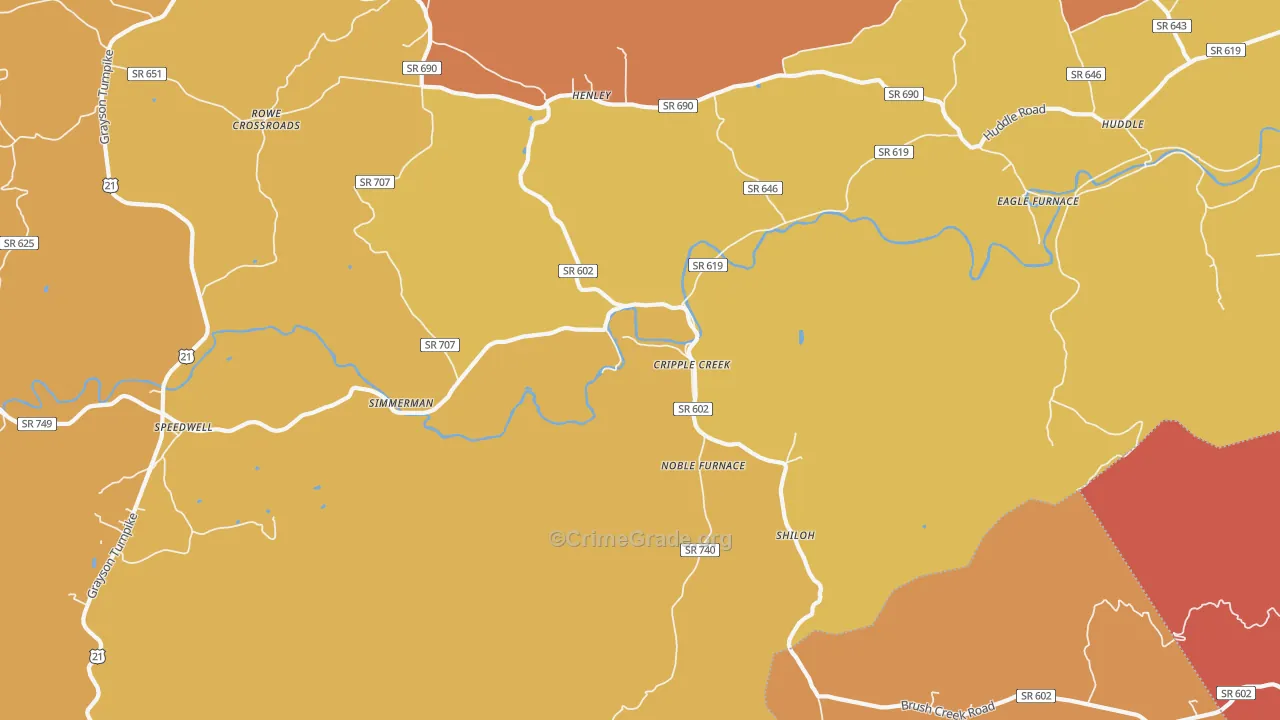 Cripple Creek, VA Map of Burglary Rates