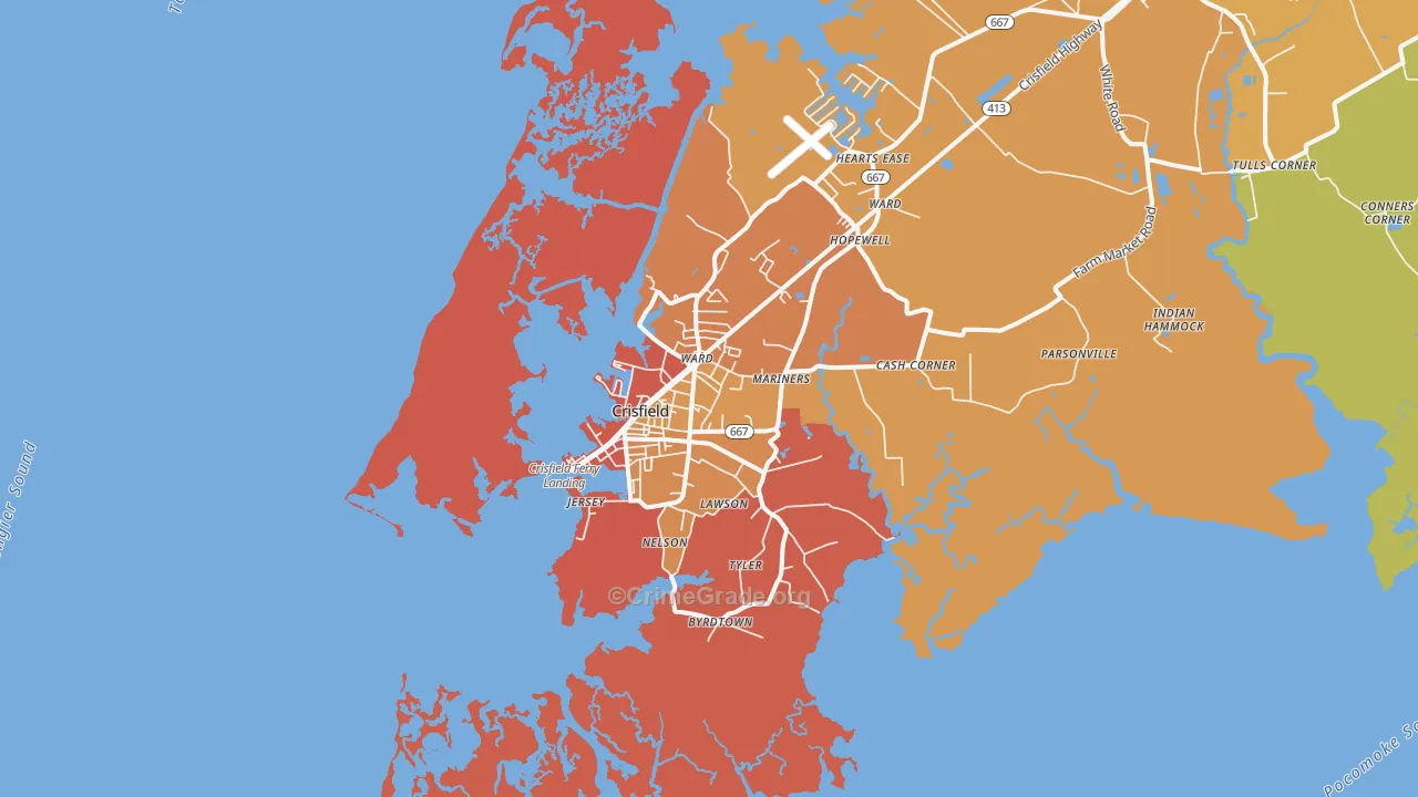 Crisfield, MD Map of Burglary Rates