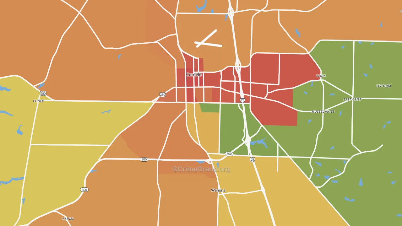 Crisp County, GA Map of Burglary Rates