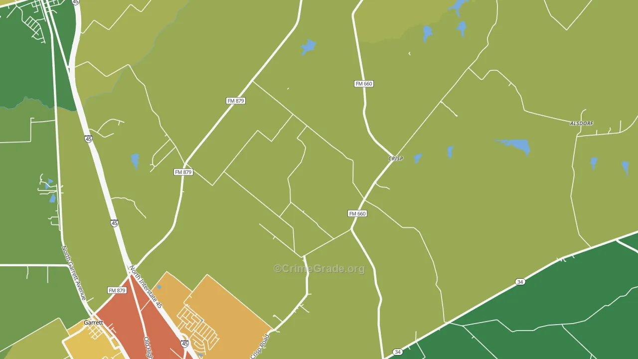 Crisp, TX Map of Burglary Rates