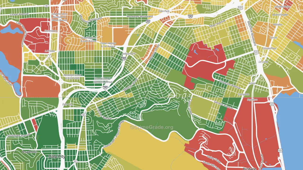 Crocker Amazon, San Francisco, CA Map of Burglary Rates