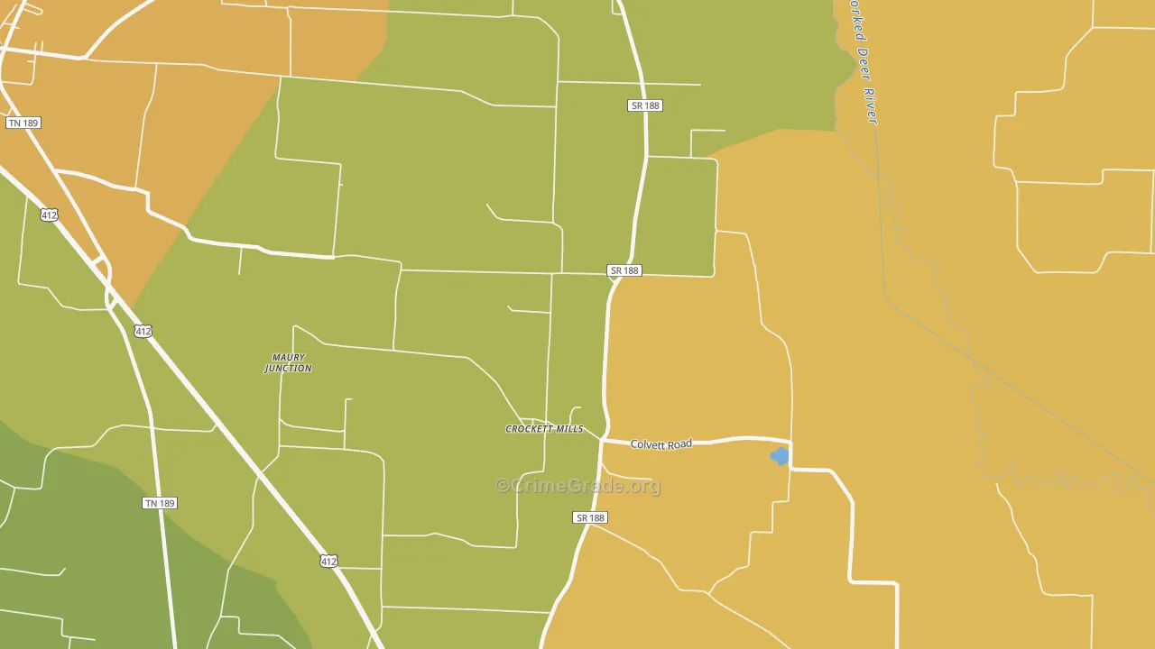 Crockett Mills, TN Map of Burglary Rates