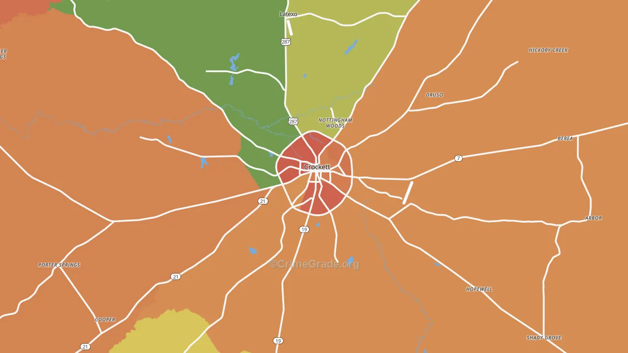 Crockett, TX Map of Burglary Rates