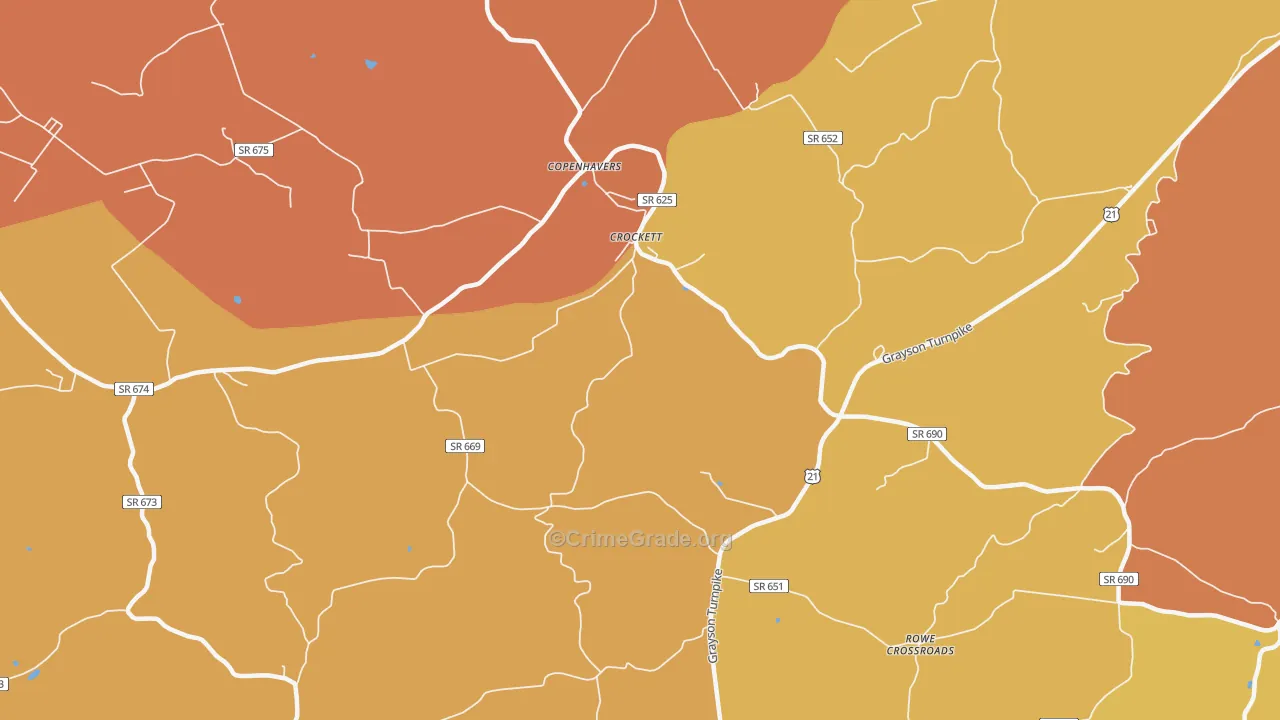 Crockett, VA Map of Burglary Rates