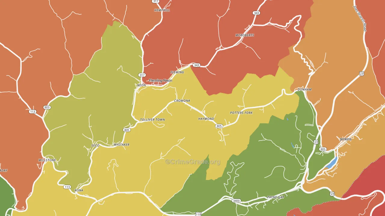 Cromona, KY Map of Burglary Rates