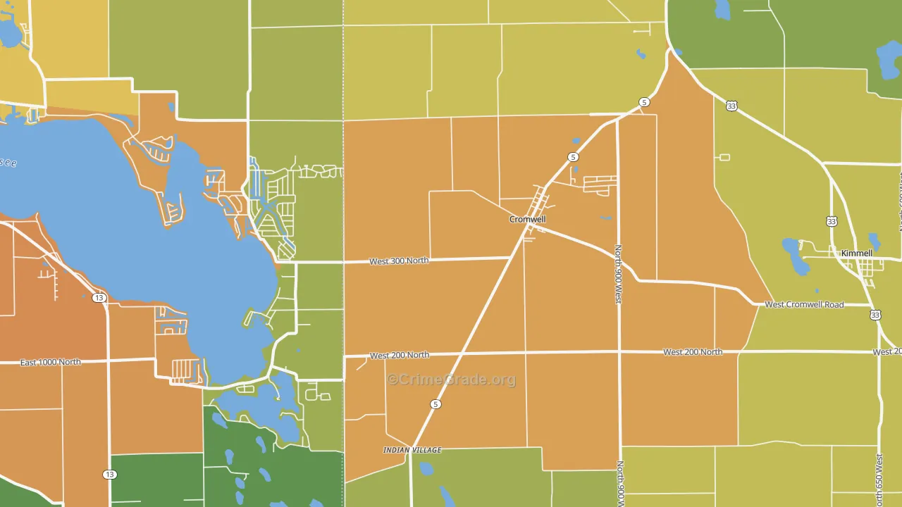 Cromwell, IN Map of Burglary Rates