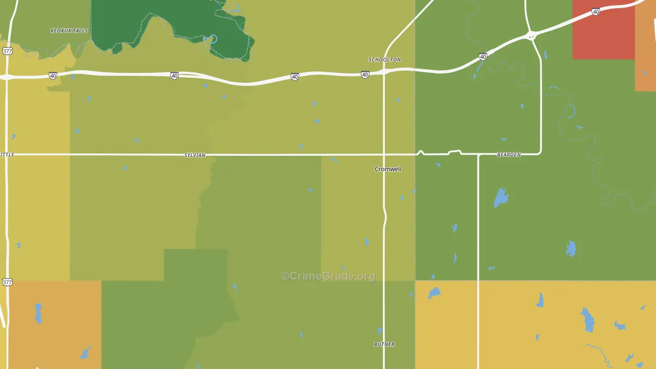Cromwell, OK Map of Burglary Rates