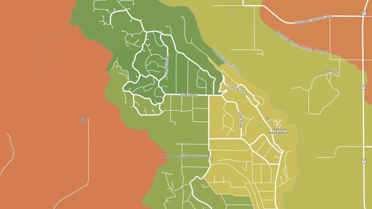 Crooked River Ranch, Terrebonne, OR Map of Burglary Rates