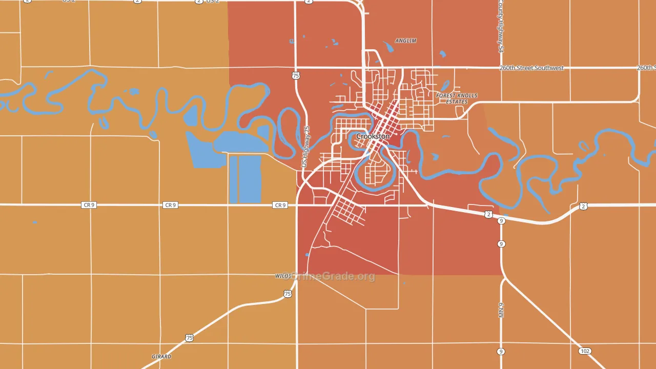 Crookston Junction, MN Map of Burglary Rates