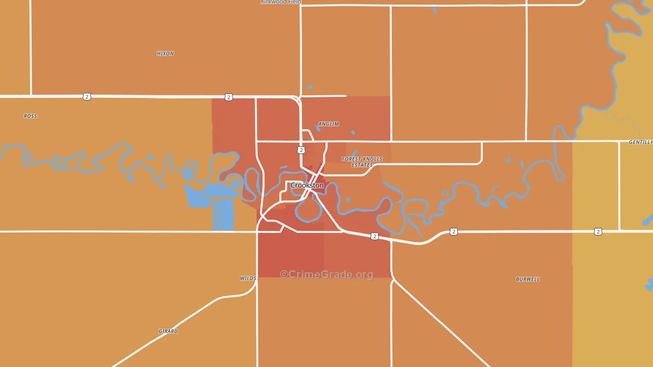 Crookston, MN Map of Burglary Rates