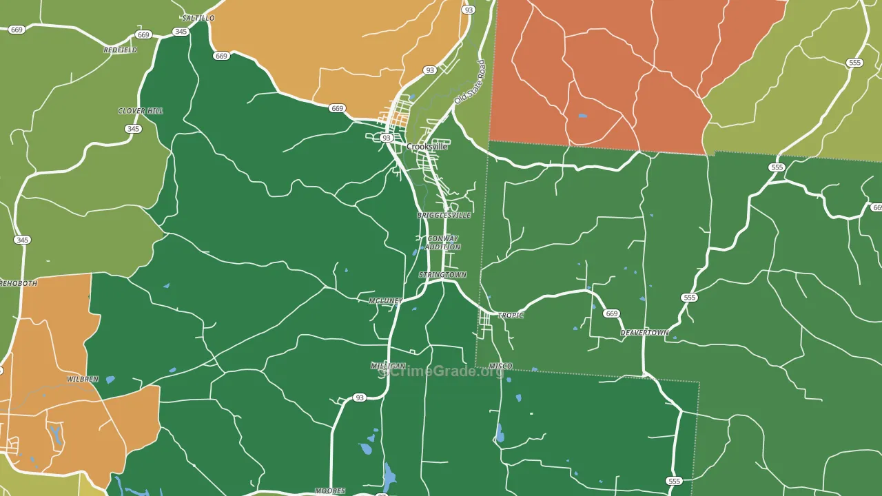 Crooksville, OH Map of Burglary Rates