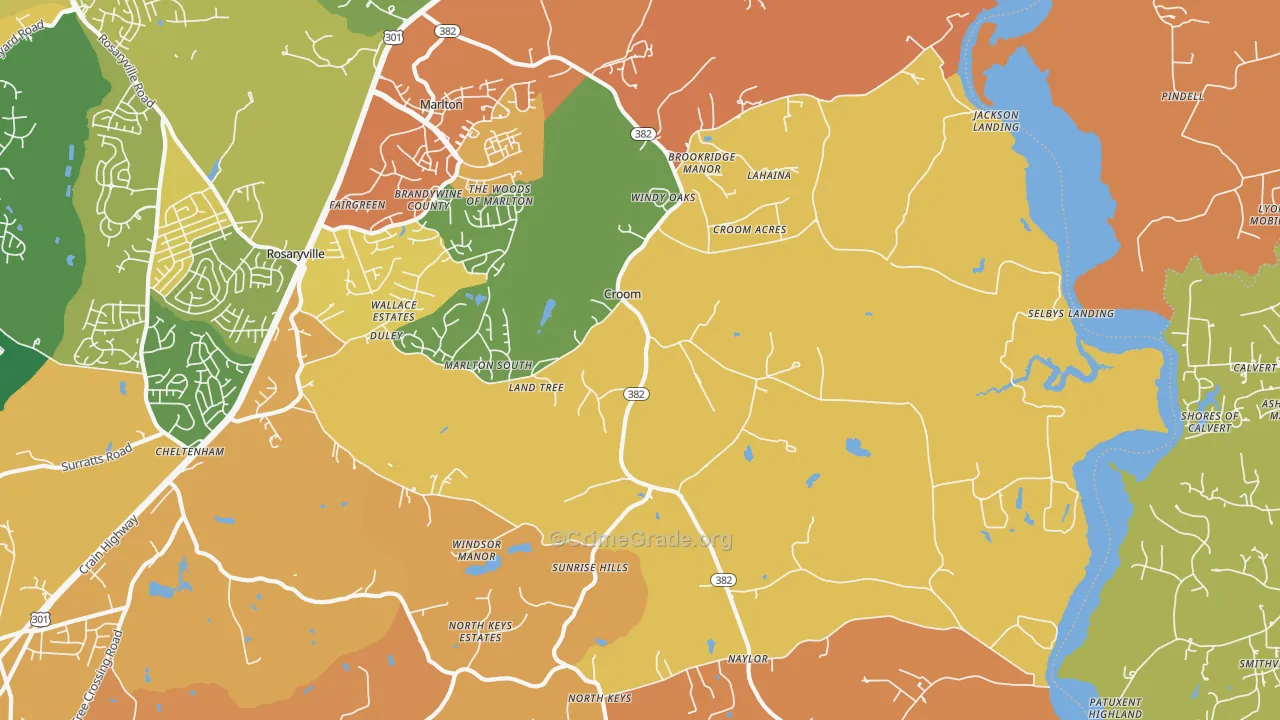 Croom, MD Map of Burglary Rates
