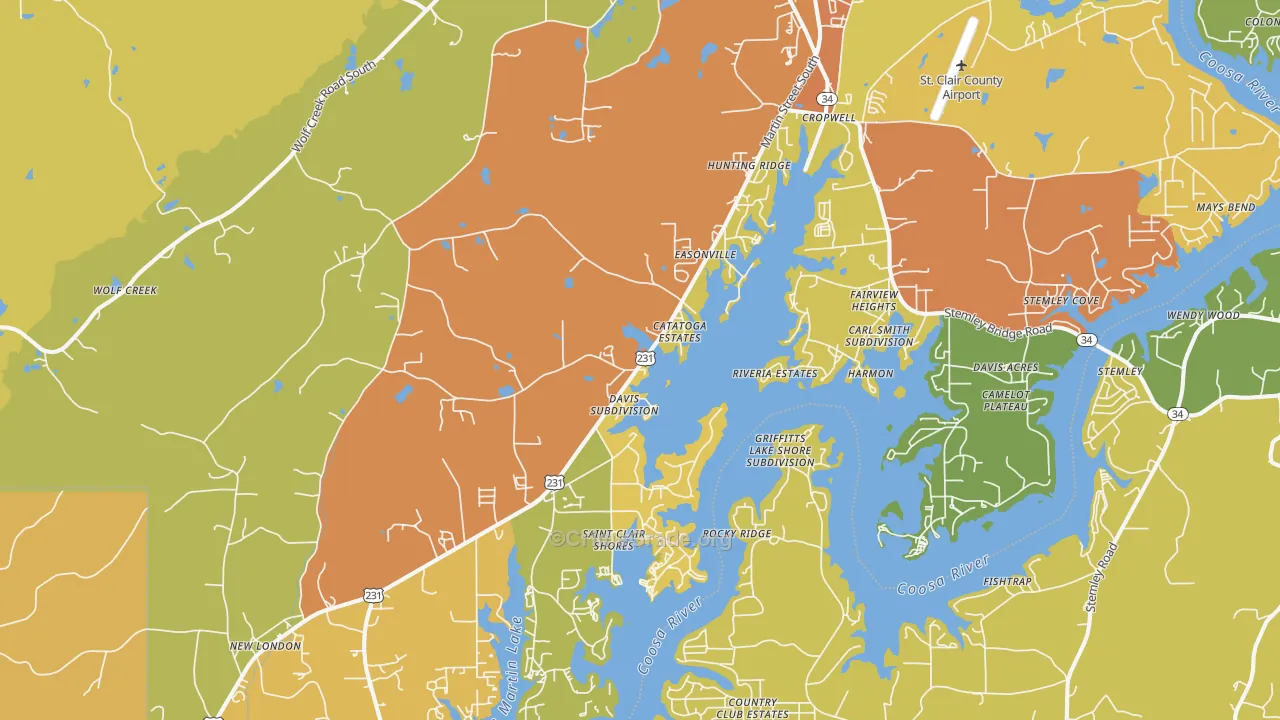 Cropwell, AL Map of Burglary Rates